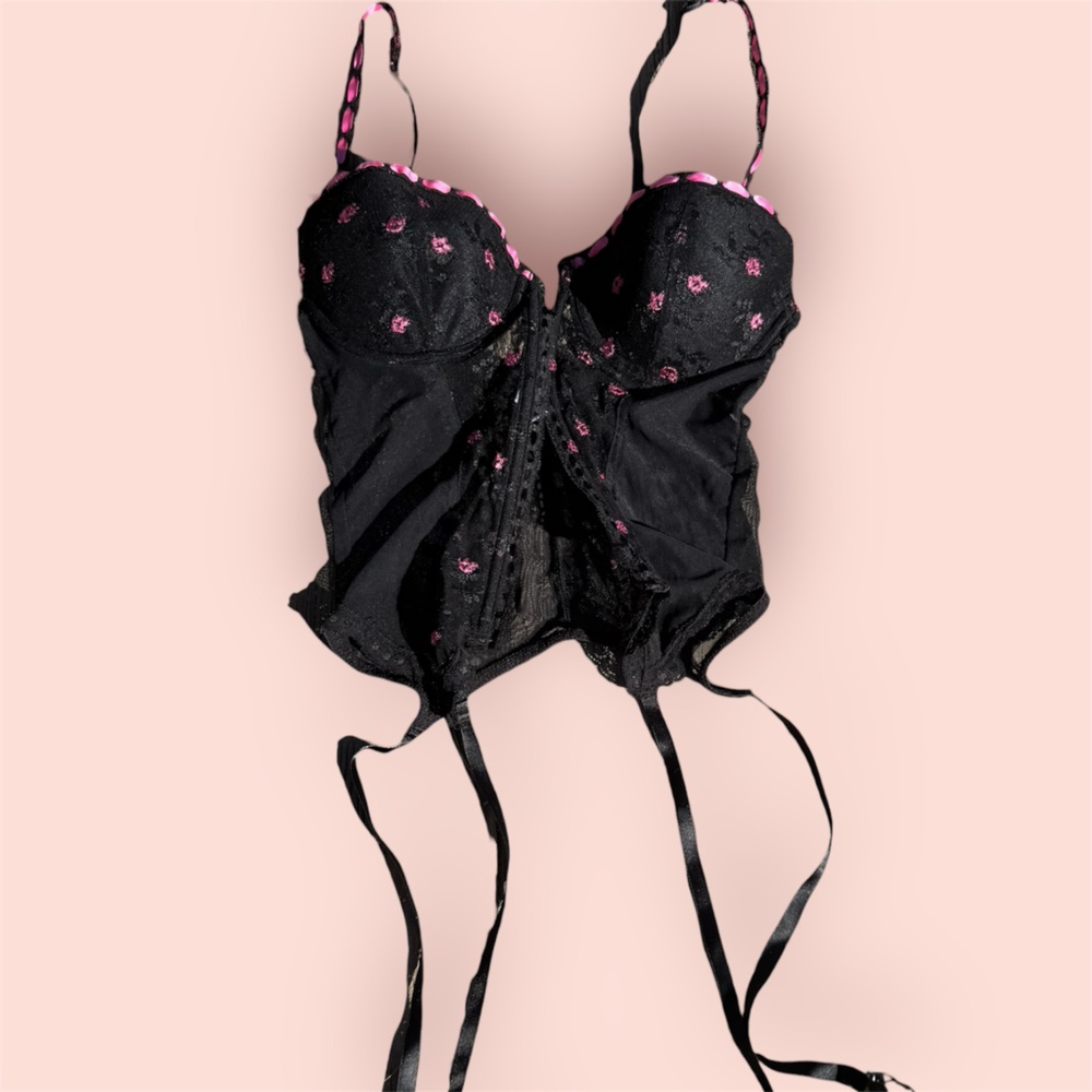 Black and Pink Floral Lace Corset